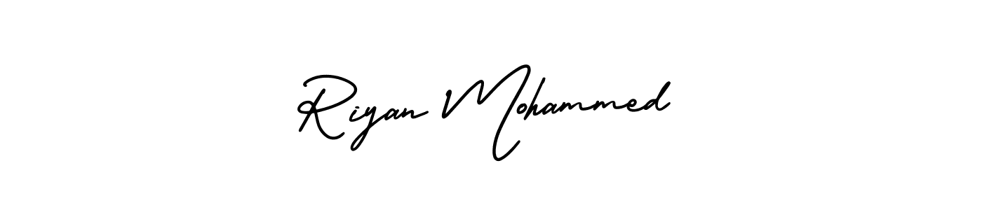 The best way (AmerikaSignatureDemo-Regular) to make a short signature is to pick only two or three words in your name. The name Riyan Mohammed include a total of six letters. For converting this name. Riyan Mohammed signature style 3 images and pictures png