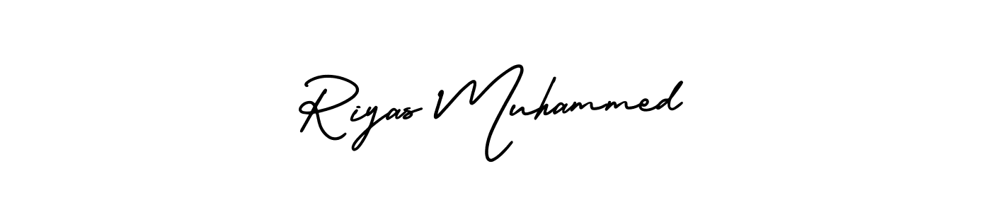 The best way (AmerikaSignatureDemo-Regular) to make a short signature is to pick only two or three words in your name. The name Riyas Muhammed include a total of six letters. For converting this name. Riyas Muhammed signature style 3 images and pictures png