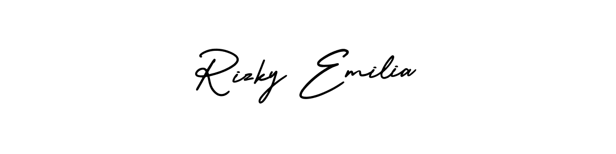 It looks lik you need a new signature style for name Rizky Emilia. Design unique handwritten (AmerikaSignatureDemo-Regular) signature with our free signature maker in just a few clicks. Rizky Emilia signature style 3 images and pictures png