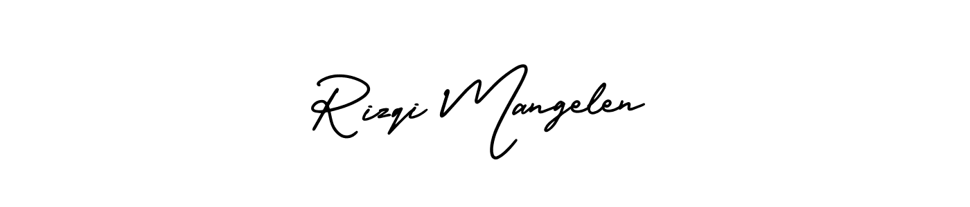 Similarly AmerikaSignatureDemo-Regular is the best handwritten signature design. Signature creator online .You can use it as an online autograph creator for name Rizqi Mangelen. Rizqi Mangelen signature style 3 images and pictures png