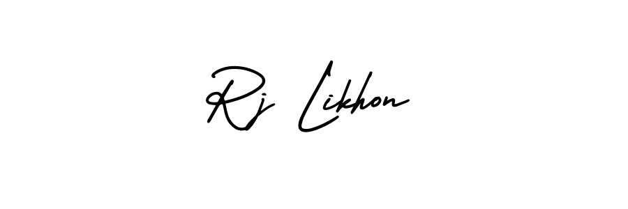 You should practise on your own different ways (AmerikaSignatureDemo-Regular) to write your name (Rj Likhon) in signature. don't let someone else do it for you. Rj Likhon signature style 3 images and pictures png