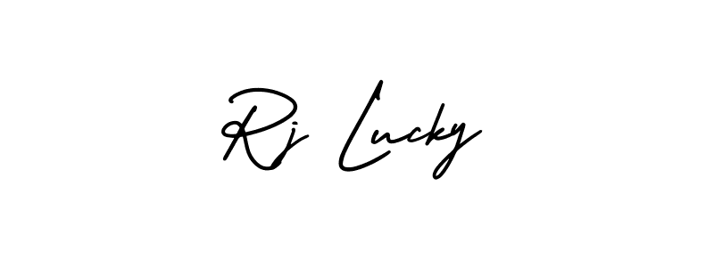 Similarly AmerikaSignatureDemo-Regular is the best handwritten signature design. Signature creator online .You can use it as an online autograph creator for name Rj Lucky. Rj Lucky signature style 3 images and pictures png