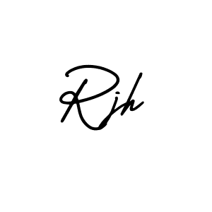 You should practise on your own different ways (AmerikaSignatureDemo-Regular) to write your name (Rjh) in signature. don't let someone else do it for you. Rjh signature style 3 images and pictures png