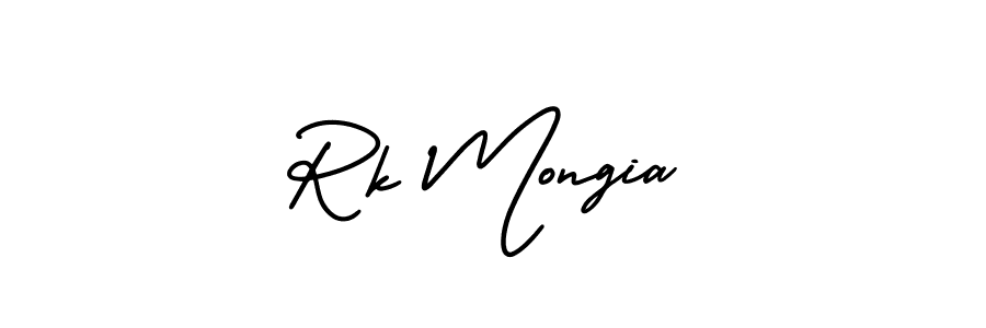 The best way (AmerikaSignatureDemo-Regular) to make a short signature is to pick only two or three words in your name. The name Rk Mongia include a total of six letters. For converting this name. Rk Mongia signature style 3 images and pictures png