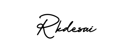 A sleek calligraphic signature for name Rkdesai utilizing AmerikaSignatureDemo-Regular styling. Great for adding personal signatures to photos and art. Rkdesai signature style 3 images and pictures png