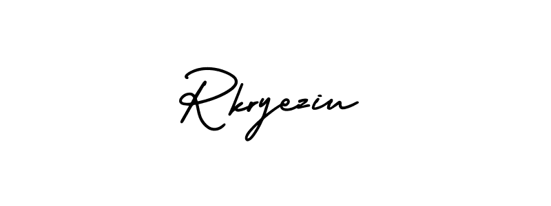 You should practise on your own different ways (AmerikaSignatureDemo-Regular) to write your name (Rkryeziu) in signature. don't let someone else do it for you. Rkryeziu signature style 3 images and pictures png