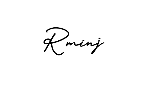 You should practise on your own different ways (AmerikaSignatureDemo-Regular) to write your name (Rminj) in signature. don't let someone else do it for you. Rminj signature style 3 images and pictures png