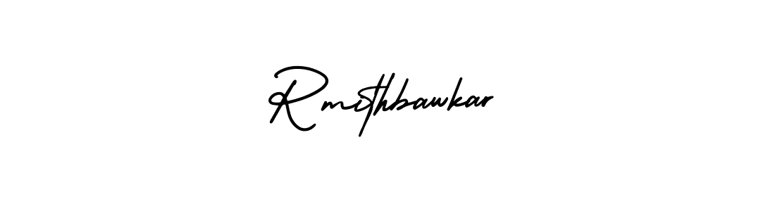 You should practise on your own different ways (AmerikaSignatureDemo-Regular) to write your name (Rmithbawkar) in signature. don't let someone else do it for you. Rmithbawkar signature style 3 images and pictures png