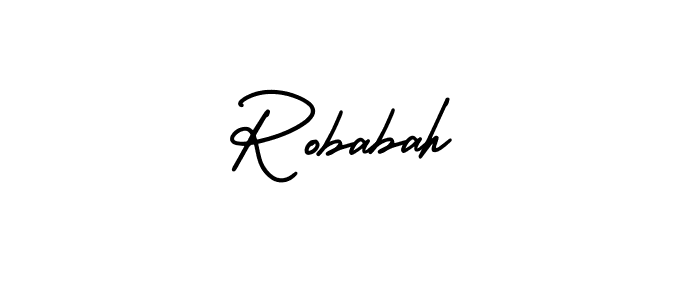 How to make Robabah name signature. Use AmerikaSignatureDemo-Regular style for creating short signs online. This is the latest handwritten sign. Robabah signature style 3 images and pictures png