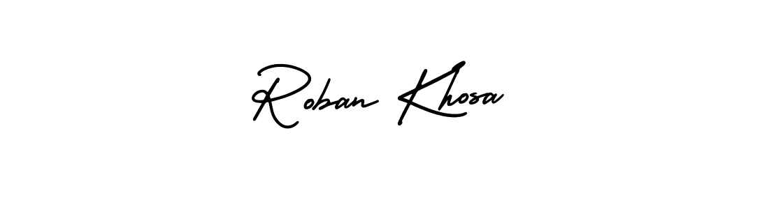 You should practise on your own different ways (AmerikaSignatureDemo-Regular) to write your name (Roban Khosa) in signature. don't let someone else do it for you. Roban Khosa signature style 3 images and pictures png