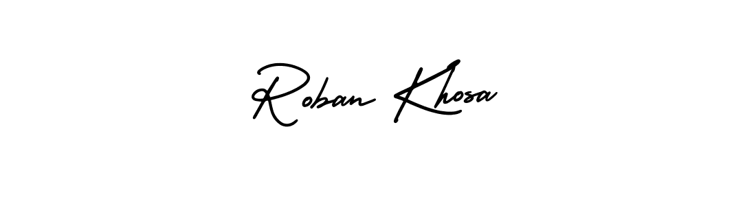 You should practise on your own different ways (AmerikaSignatureDemo-Regular) to write your name (Roban Khosa) in signature. don't let someone else do it for you. Roban Khosa signature style 3 images and pictures png