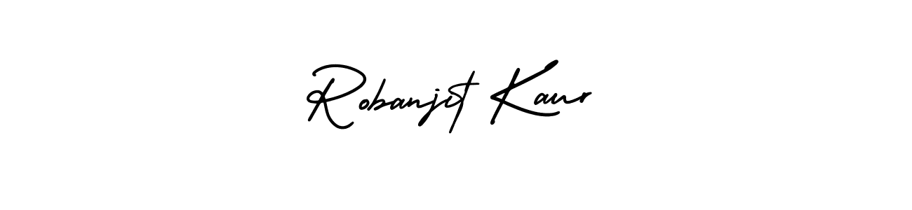 The best way (AmerikaSignatureDemo-Regular) to make a short signature is to pick only two or three words in your name. The name Robanjit Kaur include a total of six letters. For converting this name. Robanjit Kaur signature style 3 images and pictures png