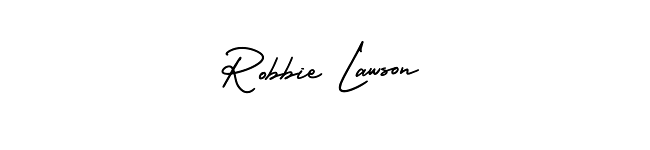 The best way (AmerikaSignatureDemo-Regular) to make a short signature is to pick only two or three words in your name. The name Robbie Lawson include a total of six letters. For converting this name. Robbie Lawson signature style 3 images and pictures png