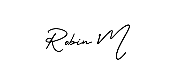 Make a beautiful signature design for name Robin M. With this signature (AmerikaSignatureDemo-Regular) style, you can create a handwritten signature for free. Robin M signature style 3 images and pictures png