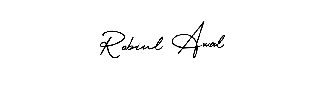 The best way (AmerikaSignatureDemo-Regular) to make a short signature is to pick only two or three words in your name. The name Robiul Awal include a total of six letters. For converting this name. Robiul Awal signature style 3 images and pictures png