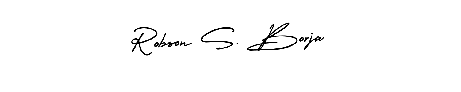 You should practise on your own different ways (AmerikaSignatureDemo-Regular) to write your name (Robson S. Borja) in signature. don't let someone else do it for you. Robson S. Borja signature style 3 images and pictures png