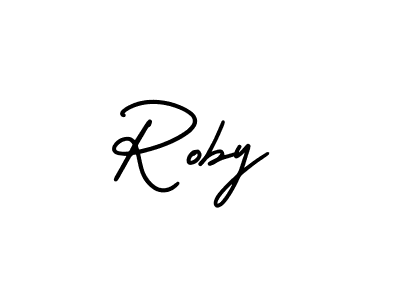 You should practise on your own different ways (AmerikaSignatureDemo-Regular) to write your name (Roby) in signature. don't let someone else do it for you. Roby signature style 3 images and pictures png