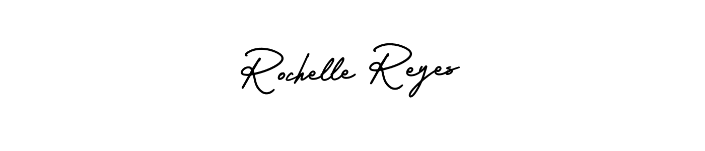 You should practise on your own different ways (AmerikaSignatureDemo-Regular) to write your name (Rochelle Reyes) in signature. don't let someone else do it for you. Rochelle Reyes signature style 3 images and pictures png