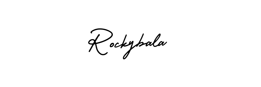 How to Draw Rockybala signature style? AmerikaSignatureDemo-Regular is a latest design signature styles for name Rockybala. Rockybala signature style 3 images and pictures png