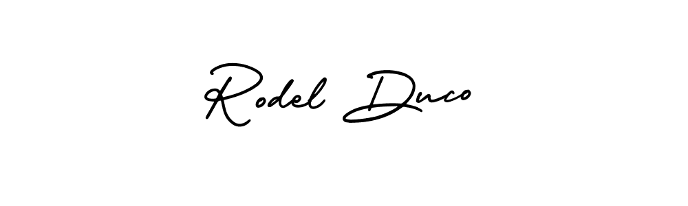 You should practise on your own different ways (AmerikaSignatureDemo-Regular) to write your name (Rodel Duco) in signature. don't let someone else do it for you. Rodel Duco signature style 3 images and pictures png