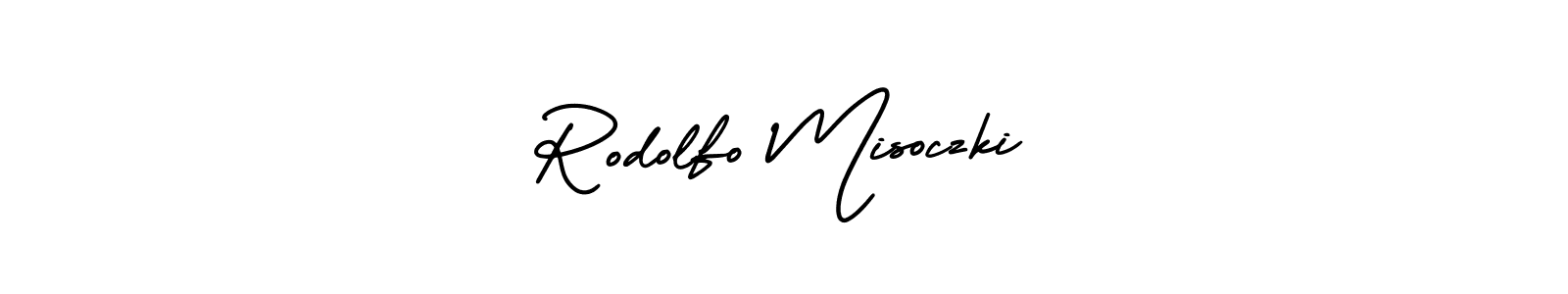 The best way (AmerikaSignatureDemo-Regular) to make a short signature is to pick only two or three words in your name. The name Rodolfo Misoczki include a total of six letters. For converting this name. Rodolfo Misoczki signature style 3 images and pictures png
