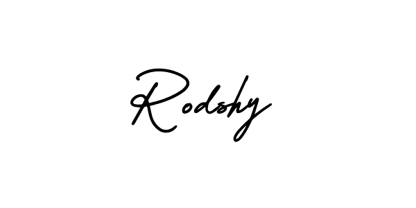 The best way (AmerikaSignatureDemo-Regular) to make a short signature is to pick only two or three words in your name. The name Rodshy include a total of six letters. For converting this name. Rodshy signature style 3 images and pictures png