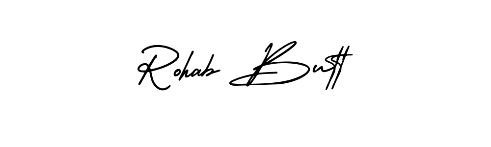 You should practise on your own different ways (AmerikaSignatureDemo-Regular) to write your name (Rohab Butt) in signature. don't let someone else do it for you. Rohab Butt signature style 3 images and pictures png