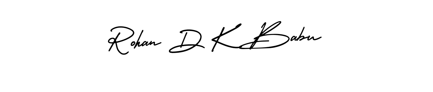 This is the best signature style for the Rohan D K Babu name. Also you like these signature font (AmerikaSignatureDemo-Regular). Mix name signature. Rohan D K Babu signature style 3 images and pictures png
