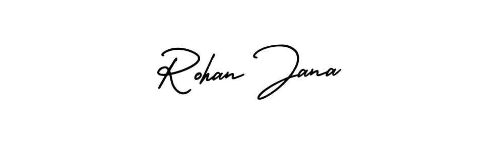 The best way (AmerikaSignatureDemo-Regular) to make a short signature is to pick only two or three words in your name. The name Rohan Jana include a total of six letters. For converting this name. Rohan Jana signature style 3 images and pictures png