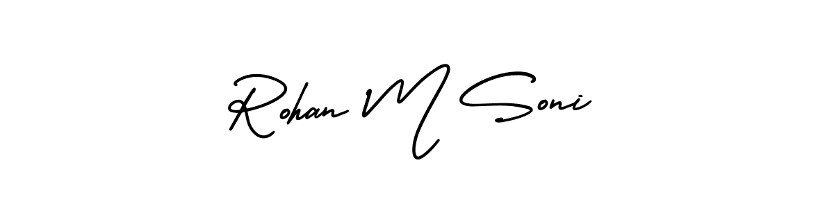 This is the best signature style for the Rohan M Soni name. Also you like these signature font (AmerikaSignatureDemo-Regular). Mix name signature. Rohan M Soni signature style 3 images and pictures png