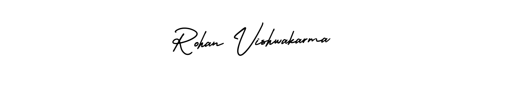 The best way (AmerikaSignatureDemo-Regular) to make a short signature is to pick only two or three words in your name. The name Rohan Vishwakarma include a total of six letters. For converting this name. Rohan Vishwakarma signature style 3 images and pictures png
