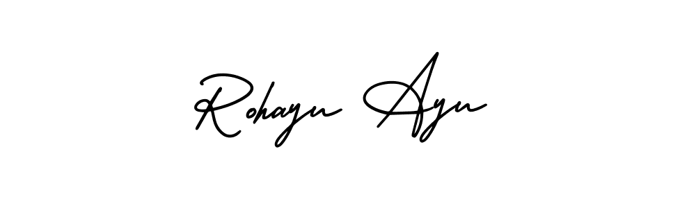 The best way (AmerikaSignatureDemo-Regular) to make a short signature is to pick only two or three words in your name. The name Rohayu Ayu include a total of six letters. For converting this name. Rohayu Ayu signature style 3 images and pictures png