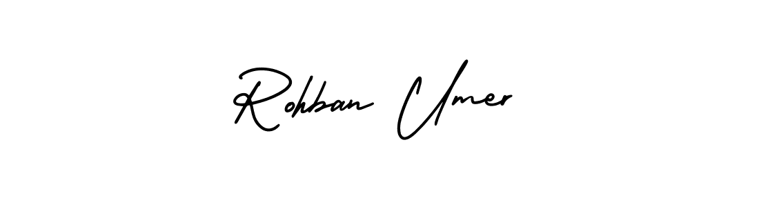 The best way (AmerikaSignatureDemo-Regular) to make a short signature is to pick only two or three words in your name. The name Rohban Umer include a total of six letters. For converting this name. Rohban Umer signature style 3 images and pictures png