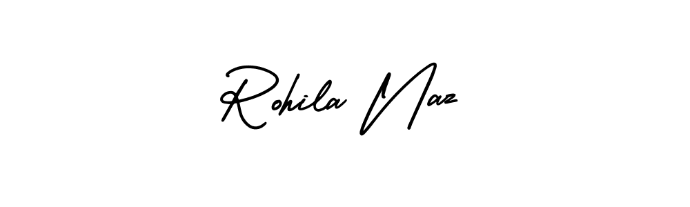 The best way (AmerikaSignatureDemo-Regular) to make a short signature is to pick only two or three words in your name. The name Rohila Naz include a total of six letters. For converting this name. Rohila Naz signature style 3 images and pictures png