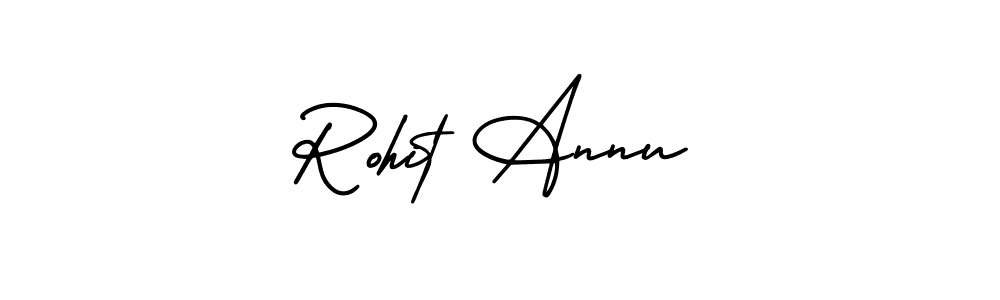 You should practise on your own different ways (AmerikaSignatureDemo-Regular) to write your name (Rohit Annu) in signature. don't let someone else do it for you. Rohit Annu signature style 3 images and pictures png