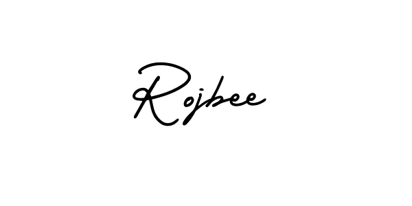 Use a signature maker to create a handwritten signature online. With this signature software, you can design (AmerikaSignatureDemo-Regular) your own signature for name Rojbee. Rojbee signature style 3 images and pictures png