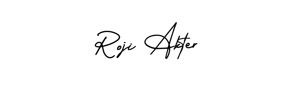 The best way (AmerikaSignatureDemo-Regular) to make a short signature is to pick only two or three words in your name. The name Roji Akter include a total of six letters. For converting this name. Roji Akter signature style 3 images and pictures png