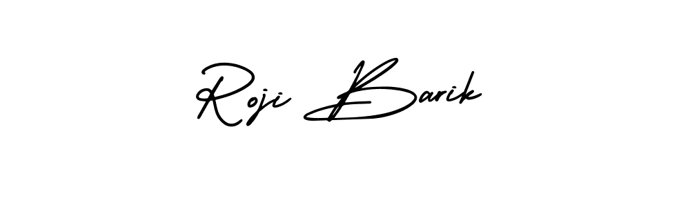 You should practise on your own different ways (AmerikaSignatureDemo-Regular) to write your name (Roji Barik) in signature. don't let someone else do it for you. Roji Barik signature style 3 images and pictures png