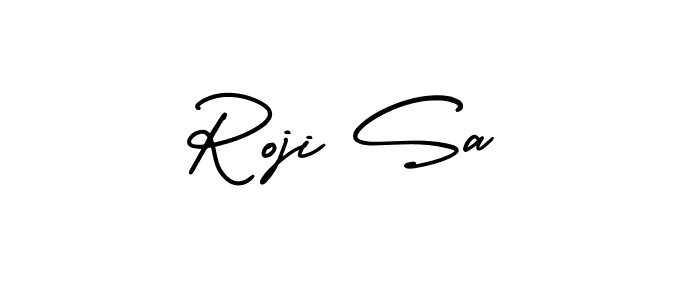 You should practise on your own different ways (AmerikaSignatureDemo-Regular) to write your name (Roji Sa) in signature. don't let someone else do it for you. Roji Sa signature style 3 images and pictures png