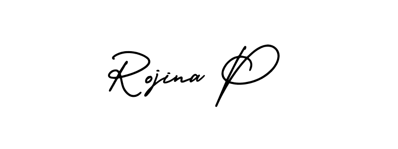 How to make Rojina P name signature. Use AmerikaSignatureDemo-Regular style for creating short signs online. This is the latest handwritten sign. Rojina P signature style 3 images and pictures png