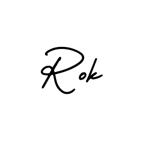 How to make Rok name signature. Use AmerikaSignatureDemo-Regular style for creating short signs online. This is the latest handwritten sign. Rok signature style 3 images and pictures png