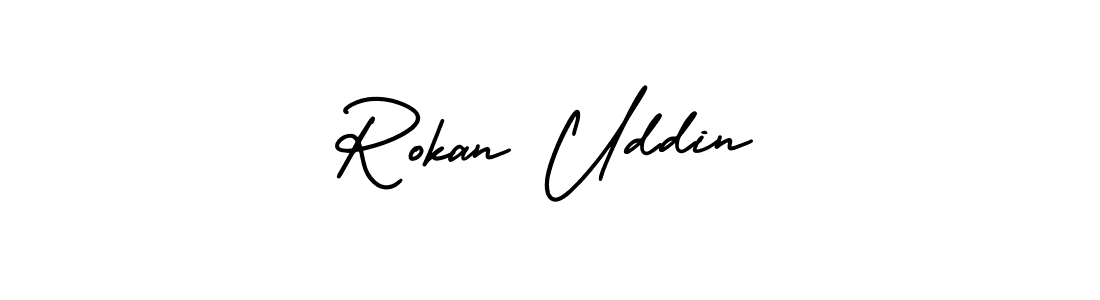 AmerikaSignatureDemo-Regular is a professional signature style that is perfect for those who want to add a touch of class to their signature. It is also a great choice for those who want to make their signature more unique. Get Rokan Uddin name to fancy signature for free. Rokan Uddin signature style 3 images and pictures png