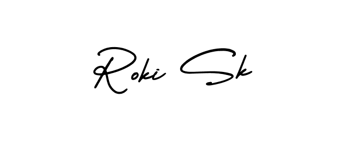 How to Draw Roki Sk signature style? AmerikaSignatureDemo-Regular is a latest design signature styles for name Roki Sk. Roki Sk signature style 3 images and pictures png