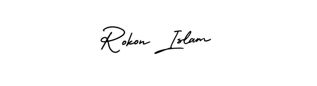 How to Draw Rokon Islam signature style? AmerikaSignatureDemo-Regular is a latest design signature styles for name Rokon Islam. Rokon Islam signature style 3 images and pictures png