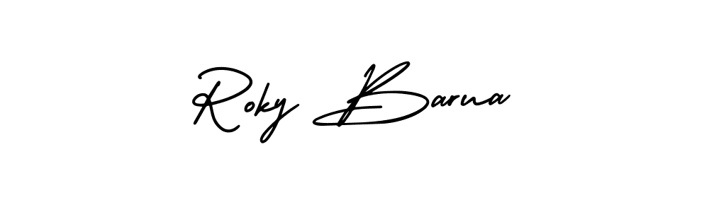 The best way (AmerikaSignatureDemo-Regular) to make a short signature is to pick only two or three words in your name. The name Roky Barua include a total of six letters. For converting this name. Roky Barua signature style 3 images and pictures png
