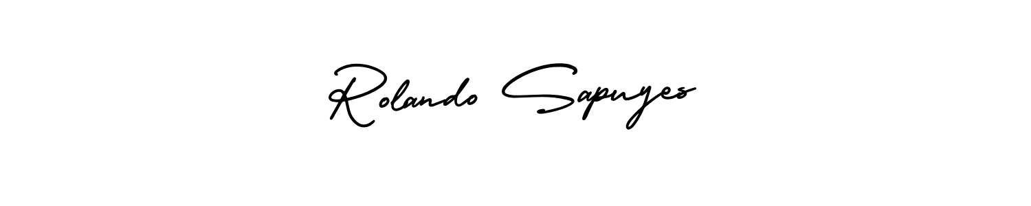 You should practise on your own different ways (AmerikaSignatureDemo-Regular) to write your name (Rolando Sapuyes) in signature. don't let someone else do it for you. Rolando Sapuyes signature style 3 images and pictures png