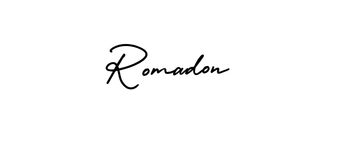 Romadon stylish signature style. Best Handwritten Sign (AmerikaSignatureDemo-Regular) for my name. Handwritten Signature Collection Ideas for my name Romadon. Romadon signature style 3 images and pictures png