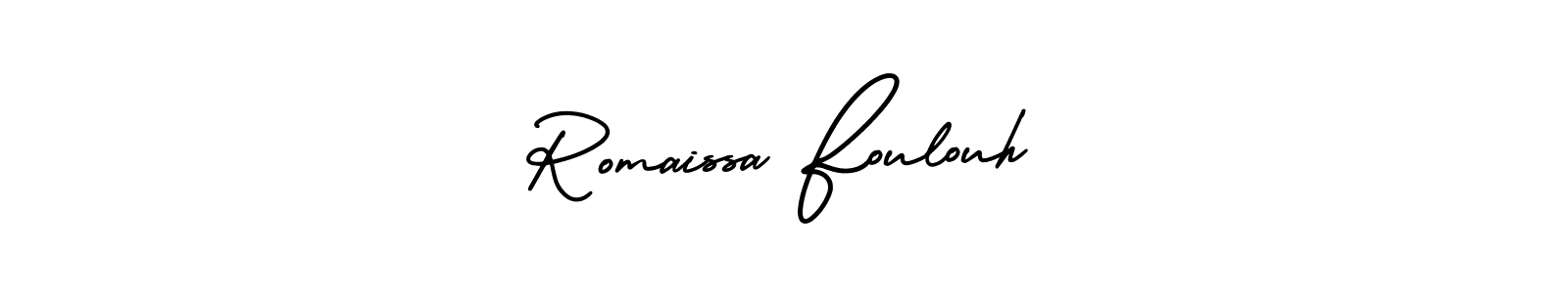 The best way (AmerikaSignatureDemo-Regular) to make a short signature is to pick only two or three words in your name. The name Romaissa Foulouh include a total of six letters. For converting this name. Romaissa Foulouh signature style 3 images and pictures png