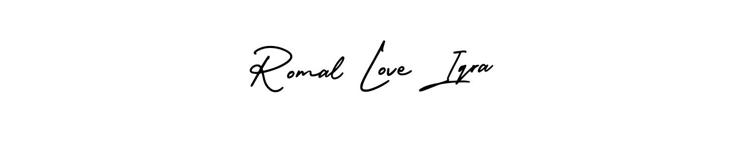 if you are searching for the best signature style for your name Romal Love Iqra. so please give up your signature search. here we have designed multiple signature styles  using AmerikaSignatureDemo-Regular. Romal Love Iqra signature style 3 images and pictures png