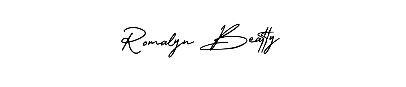 Use a signature maker to create a handwritten signature online. With this signature software, you can design (AmerikaSignatureDemo-Regular) your own signature for name Romalyn Beatty. Romalyn Beatty signature style 3 images and pictures png